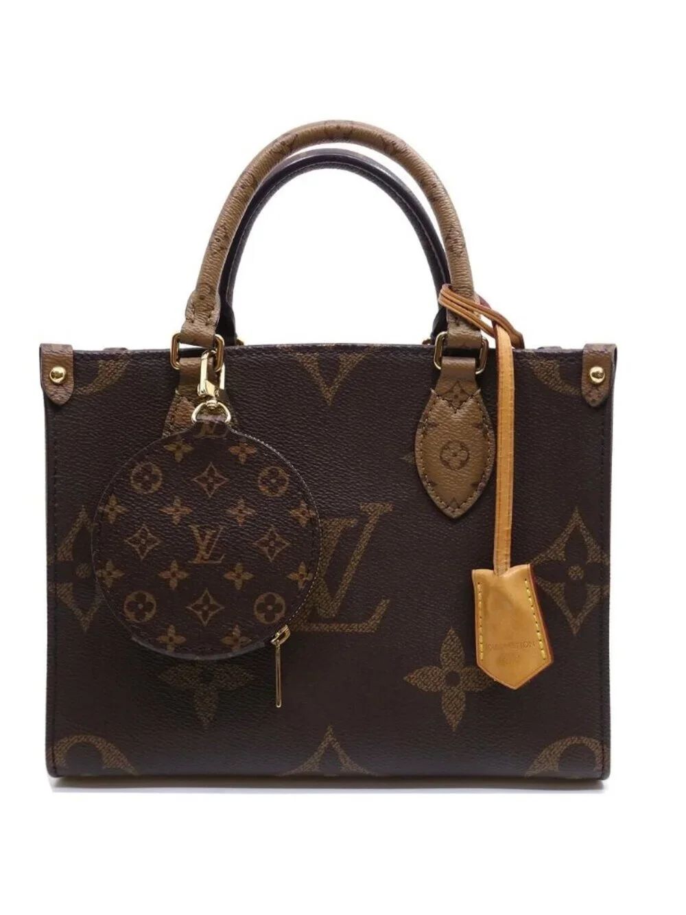 Louis Vuitton On The Go PM Handbag 2-Way Monogram Giant Reverse Gold